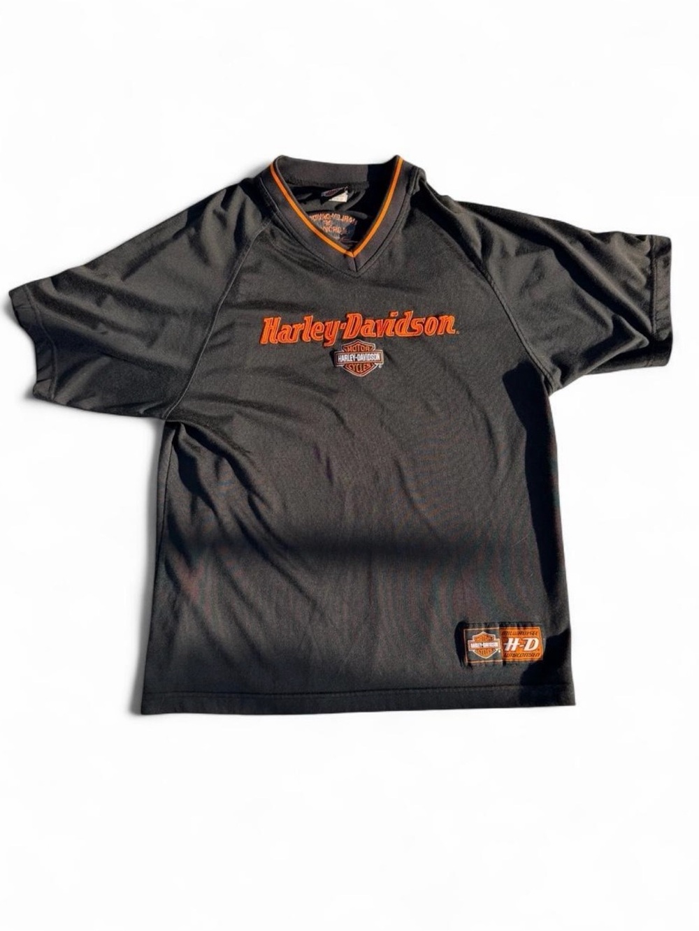 Harley-Davidson Black Short Sleeve V-Neck Shirt with Orange Logo